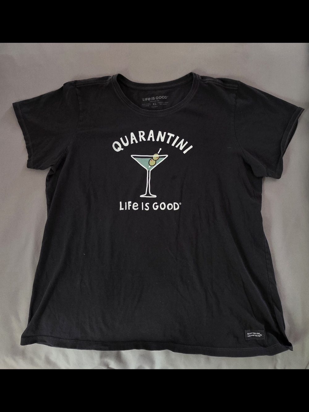 Life Is Good Black Crusher Tee with Subtle White Logo